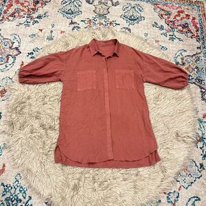 Young fabulous and broke linen blend button down tunic shirt dress small